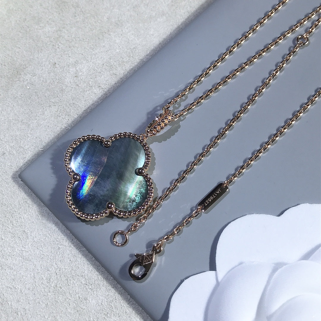 [Love Aura]CLOVER 25MM GOLD DARK MOP BIG CLOVER NECKLACE