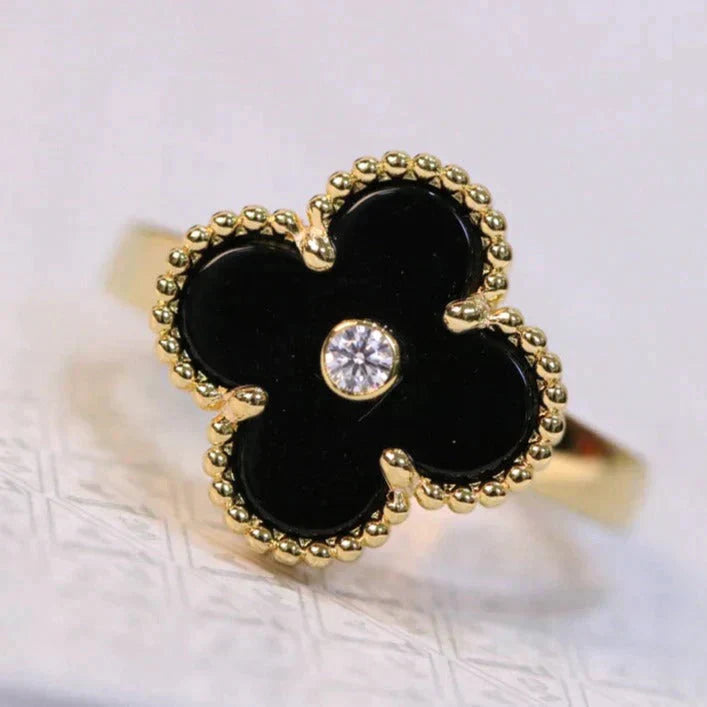 [Love Aura]CLOVER ONYX RING GOLD DIAMOND