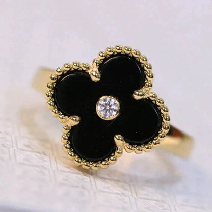 [Love Aura]CLOVER ONYX RING GOLD DIAMOND