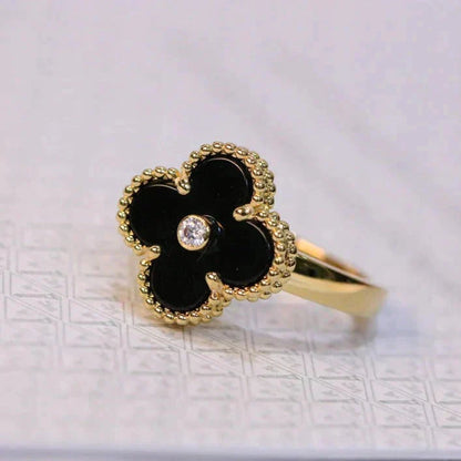 [Love Aura]CLOVER ONYX RING GOLD DIAMOND