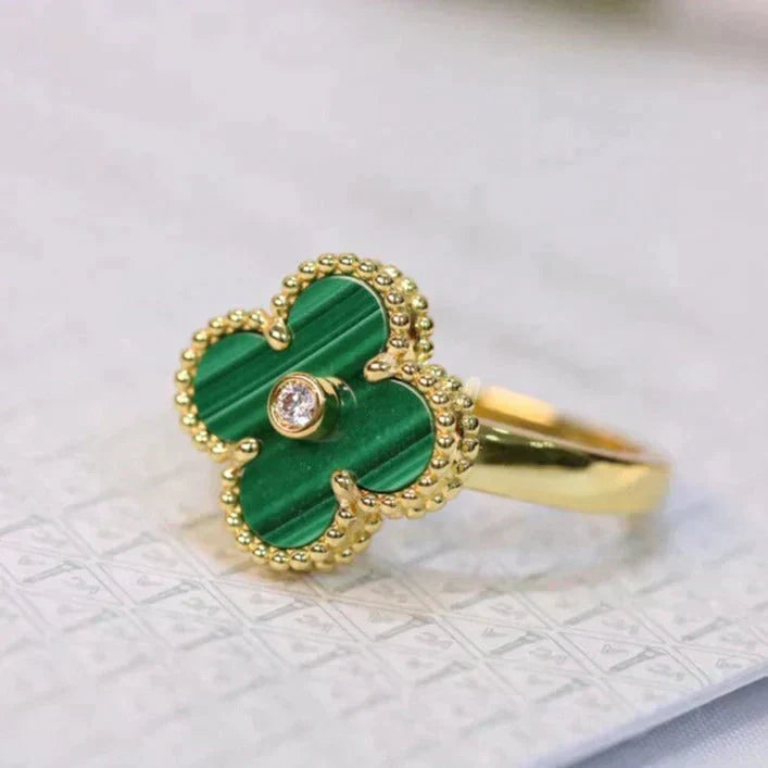 [Love Aura]CLOVER MALACHITE RING GOLD DIAMOND