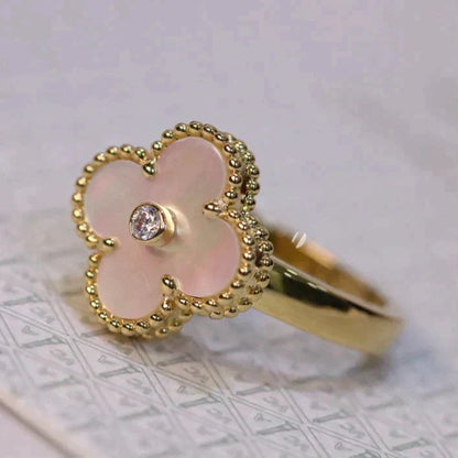 [Love Aura]CLOVER PINK MOP RING GOLD DIAMOND