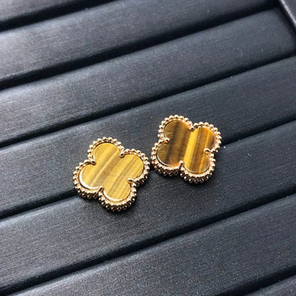 [Love Aura]CLOVER MEDIUM 1 MOTIFS TIGER EYE EARRINGS