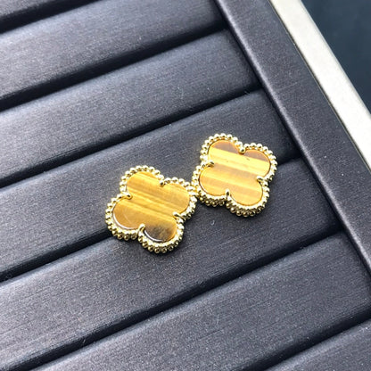 [Love Aura]CLOVER MEDIUM 1 MOTIFS TIGER EYE EARRINGS