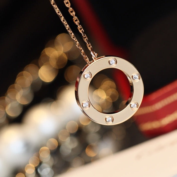 [Love Aura]LOVE NECKLACE 16MM 6 DIAMONDS PINK GOLD
