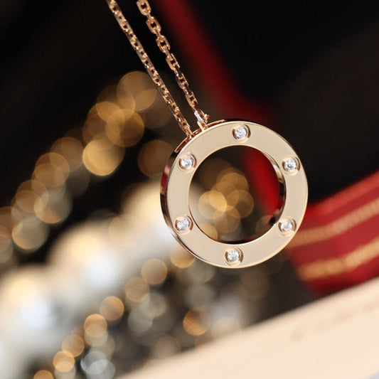 [Love Aura]LOVE NECKLACE 16MM 6 DIAMONDS PINK GOLD