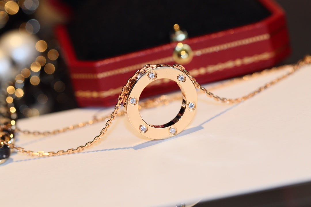 [Love Aura]LOVE NECKLACE 16MM 6 DIAMONDS PINK GOLD