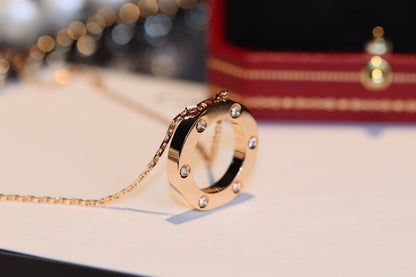 [Love Aura]LOVE NECKLACE 16MM 6 DIAMONDS PINK GOLD