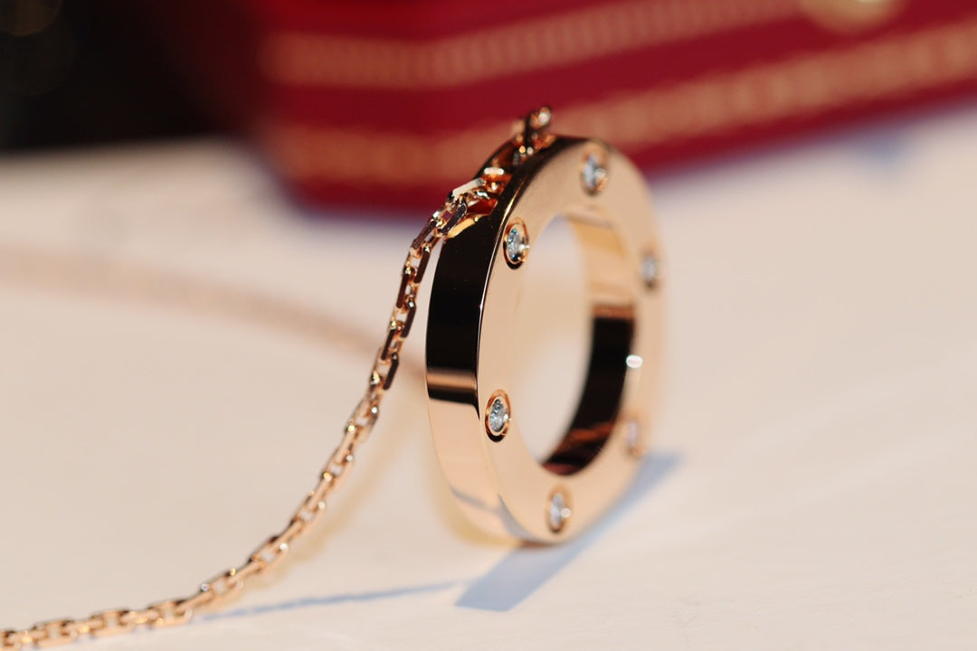 [Love Aura]LOVE NECKLACE 16MM 6 DIAMONDS PINK GOLD