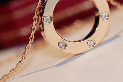 [Love Aura]LOVE NECKLACE 16MM 6 DIAMONDS PINK GOLD