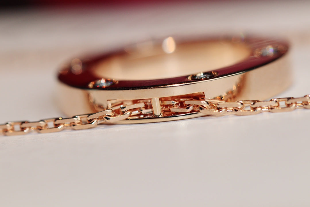 [Love Aura]LOVE NECKLACE 16MM 6 DIAMONDS PINK GOLD