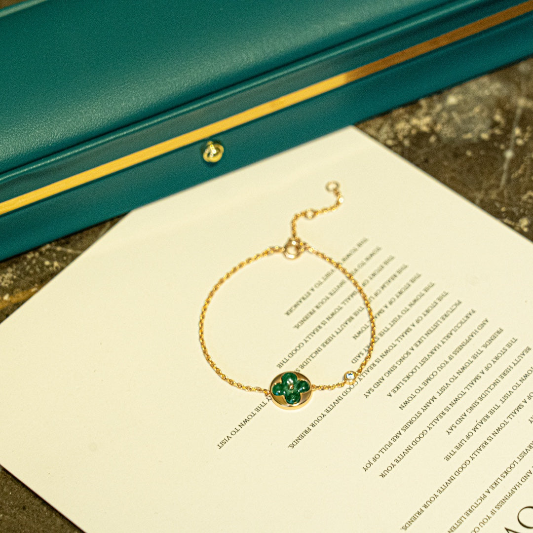 [Love Aura]SUN MALACHITE 1 DIAMOND PINK GOLD BRACELET