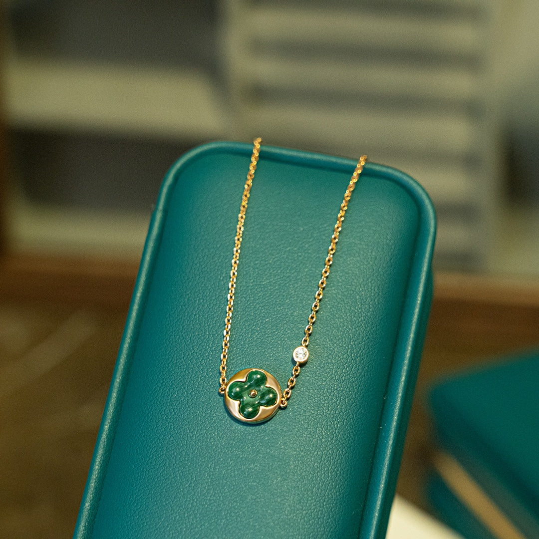 [Love Aura]SUN MALACHITE 1 DIAMOND PINK GOLD BRACELET