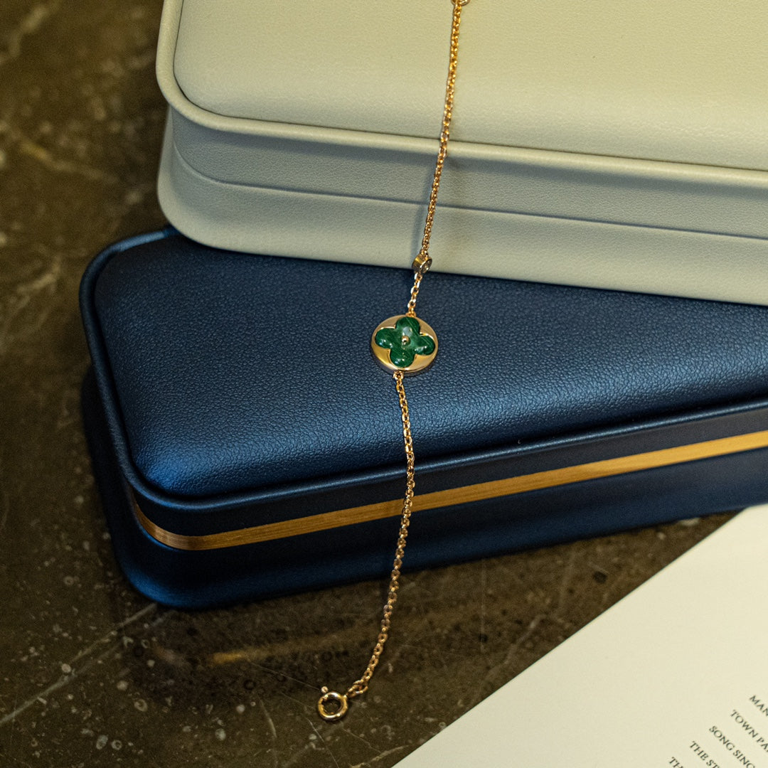 [Love Aura]SUN MALACHITE 1 DIAMOND PINK GOLD BRACELET