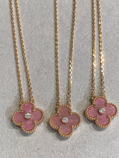 [Love Aura]CLOVER 15MM DIAMOND RHODONITE NECKLACE