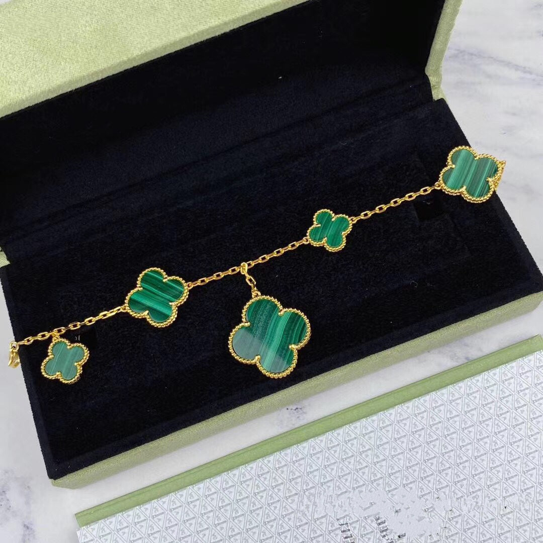 [Love Aura]MAGIC CLOVER MALACHITE GOLD BRACELET 5 MOTIFS