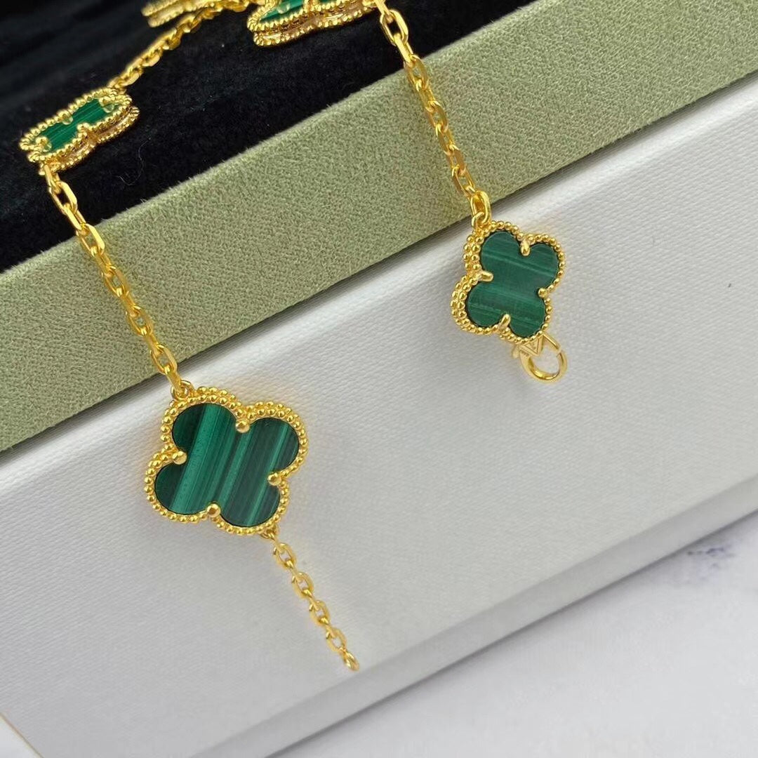 [Love Aura]MAGIC CLOVER MALACHITE GOLD BRACELET 5 MOTIFS