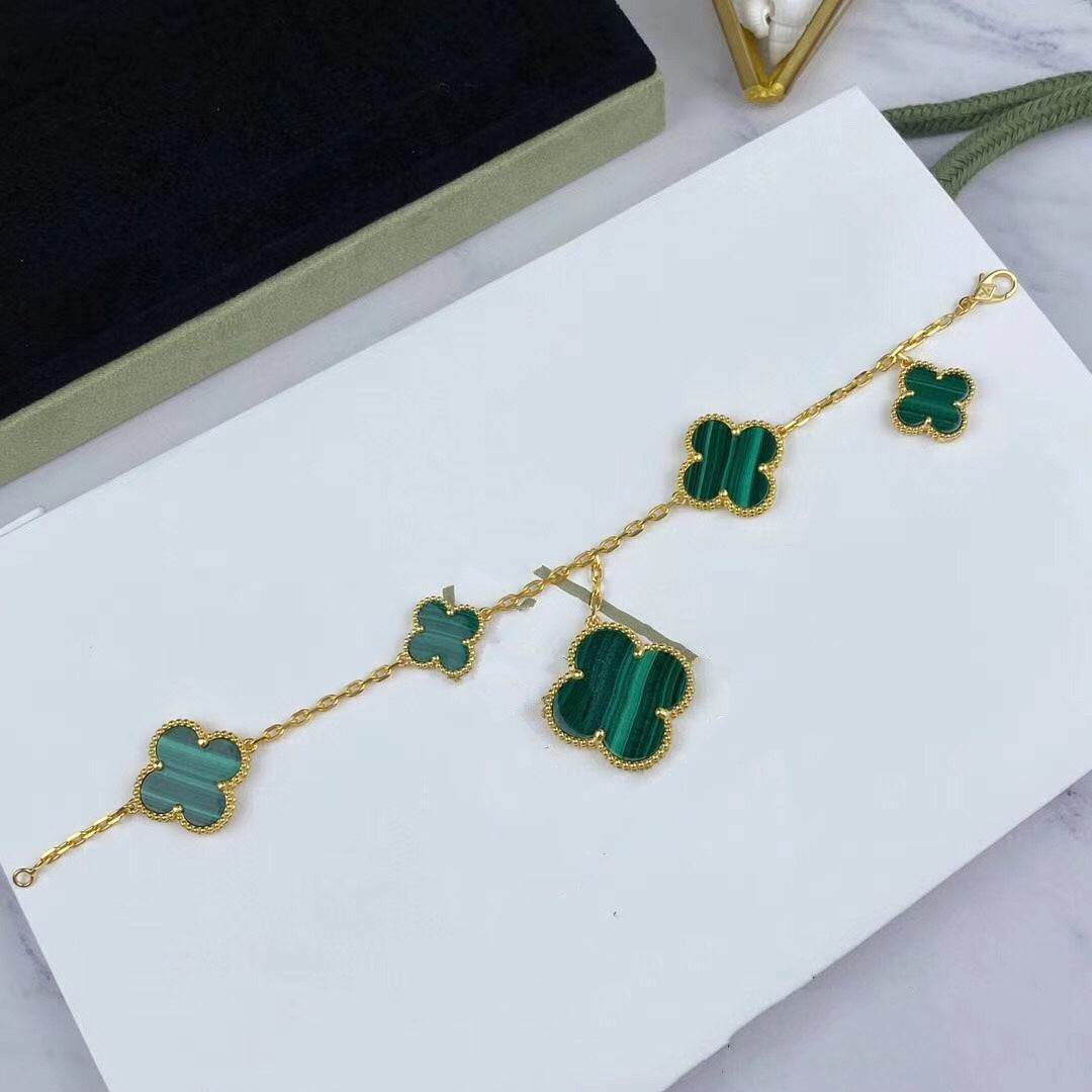 [Love Aura]MAGIC CLOVER MALACHITE GOLD BRACELET 5 MOTIFS