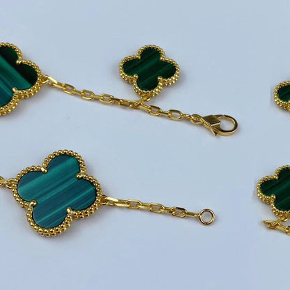 [Love Aura]MAGIC CLOVER MALACHITE GOLD BRACELET 5 MOTIFS