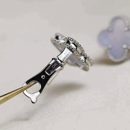 [Love Aura]CLOVER MEDIUM 1 MOTIFS  WHITE MOP EARRINGS SILVER