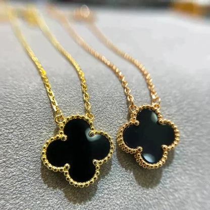 [Love Aura]CLOVER 15MM BLACK ONYX SINGLE FLOWER NECKLACE