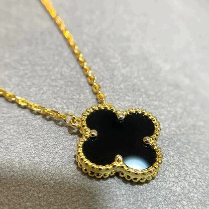 [Love Aura]CLOVER 15MM BLACK ONYX SINGLE FLOWER NECKLACE