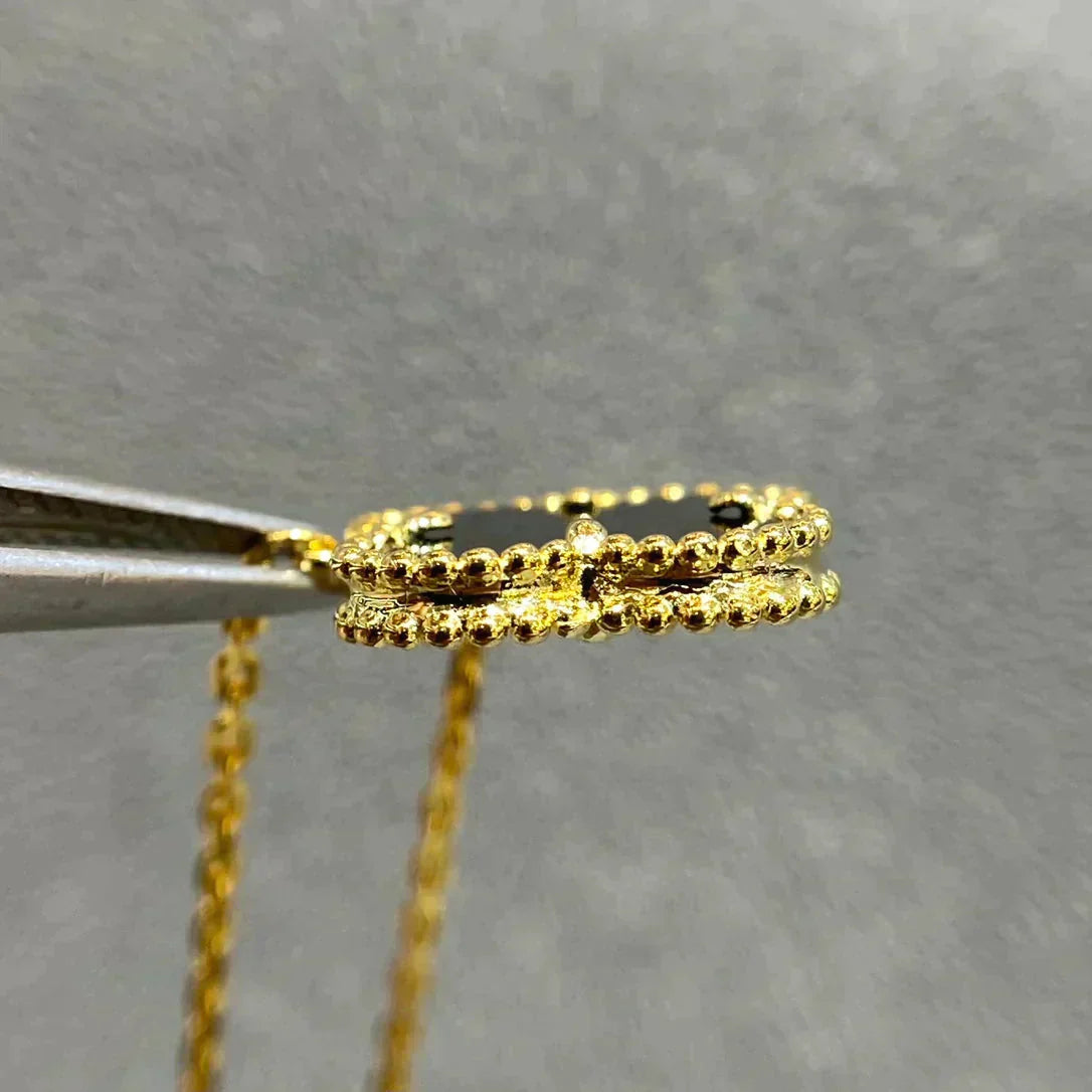 [Love Aura]CLOVER 15MM BLACK ONYX SINGLE FLOWER NECKLACE