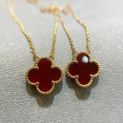 [Love Aura]CLOVER 15MM CARNELIAN SINGLE FLOWER NECKLACE