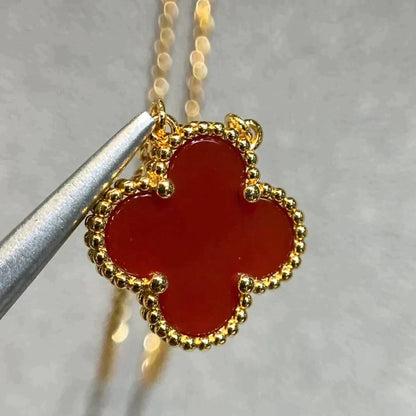 [Love Aura]CLOVER 15MM CARNELIAN SINGLE FLOWER NECKLACE