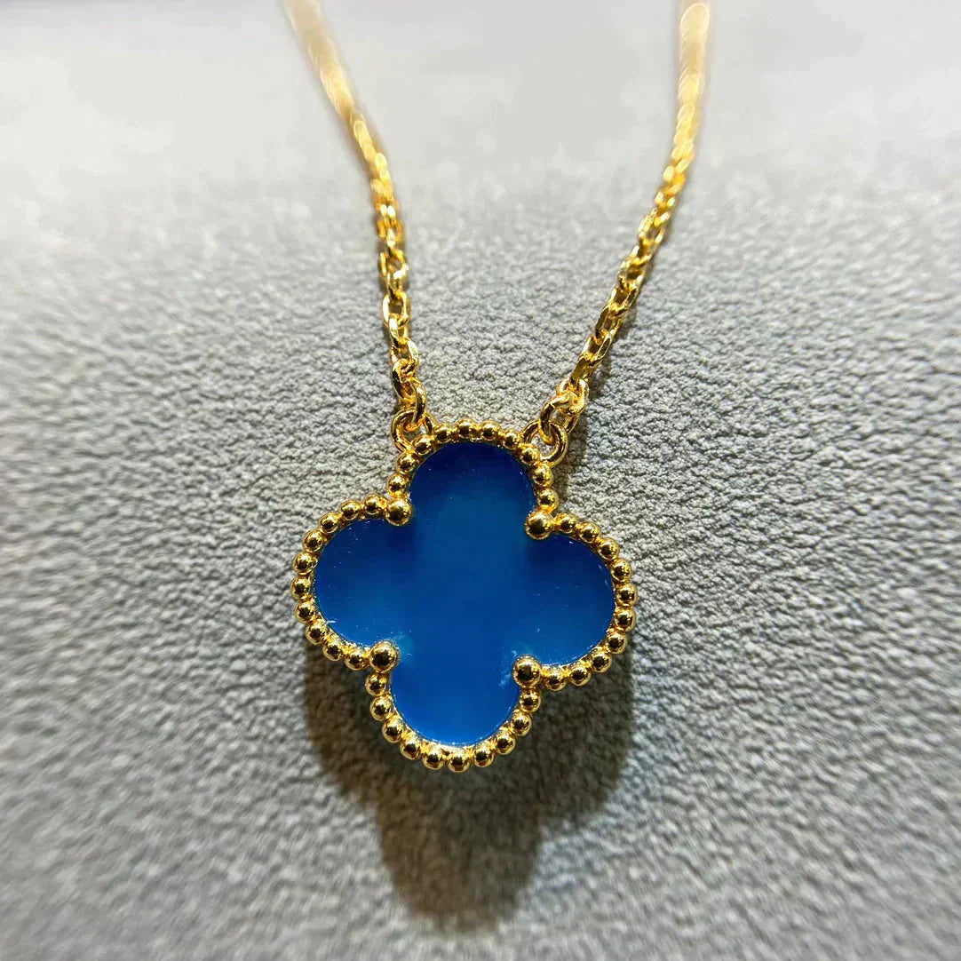 [Love Aura]CLOVER 15MM BLUE AGATE NECKLACE