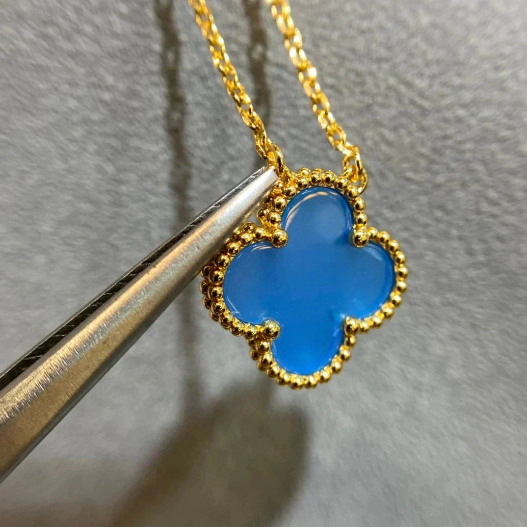 [Love Aura]CLOVER 15MM BLUE AGATE NECKLACE
