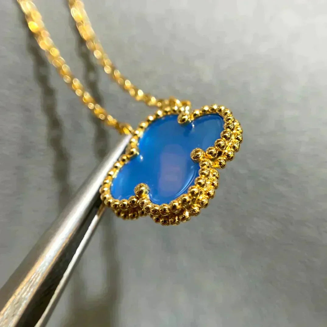 [Love Aura]CLOVER 15MM BLUE AGATE NECKLACE