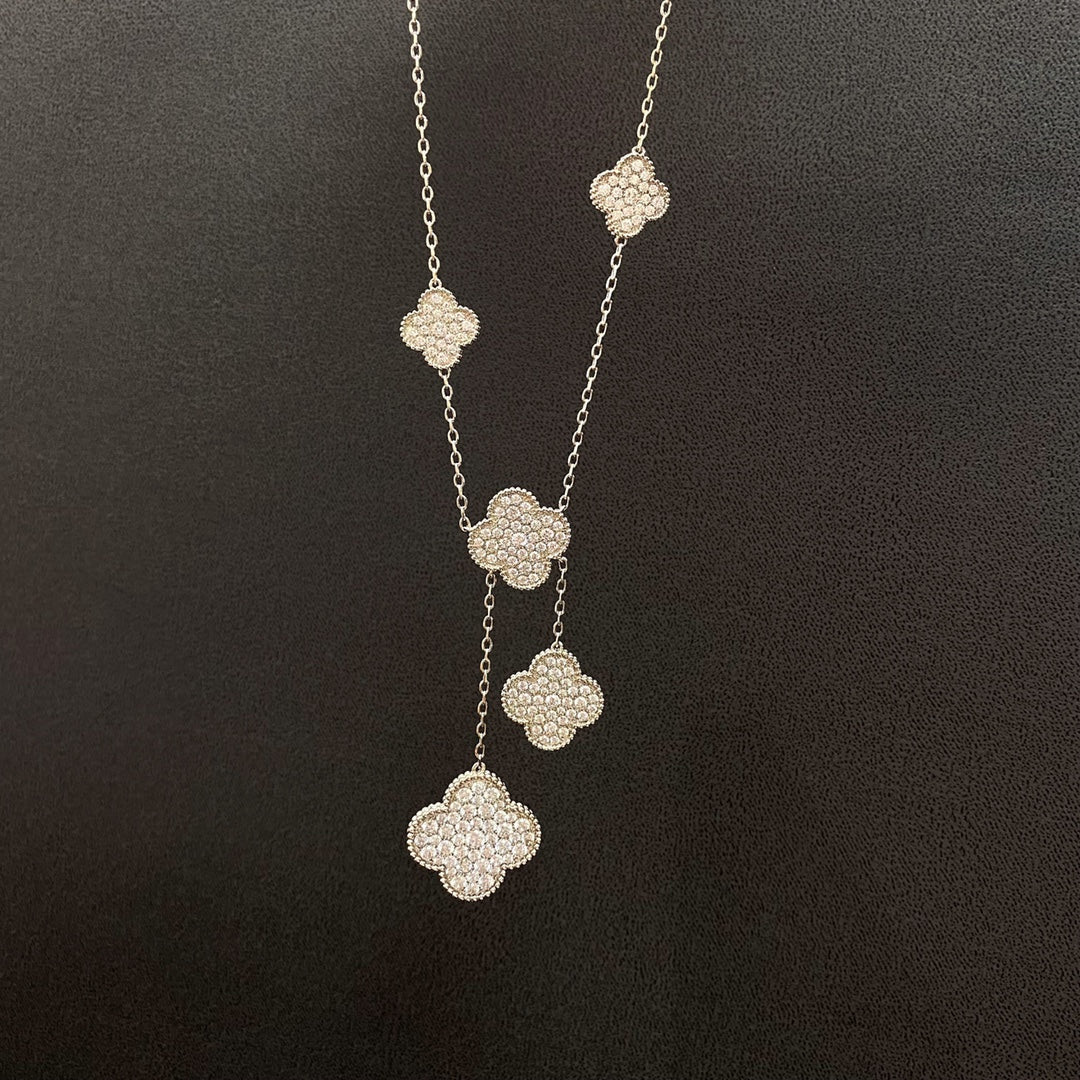 [Love Aura]CLOVER 5 MOTIFS SILVER DIAMONDS NECKLACE