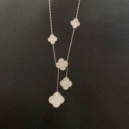 [Love Aura]CLOVER 5 MOTIFS SILVER DIAMONDS NECKLACE