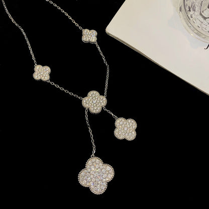 [Love Aura]CLOVER 5 MOTIFS SILVER DIAMONDS NECKLACE