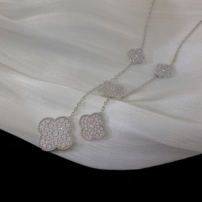 [Love Aura]CLOVER 5 MOTIFS SILVER DIAMONDS NECKLACE