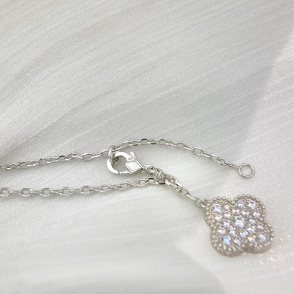 [Love Aura]CLOVER 5 MOTIFS SILVER DIAMONDS NECKLACE