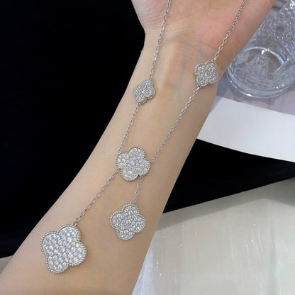 [Love Aura]CLOVER 5 MOTIFS SILVER DIAMONDS NECKLACE