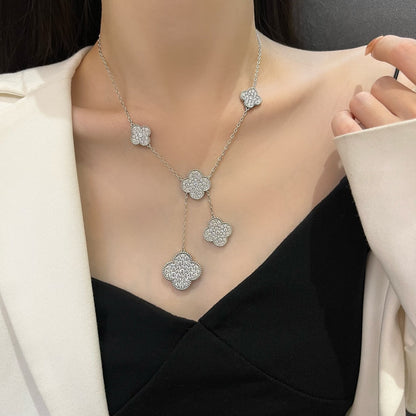 [Love Aura]CLOVER 5 MOTIFS SILVER DIAMONDS NECKLACE