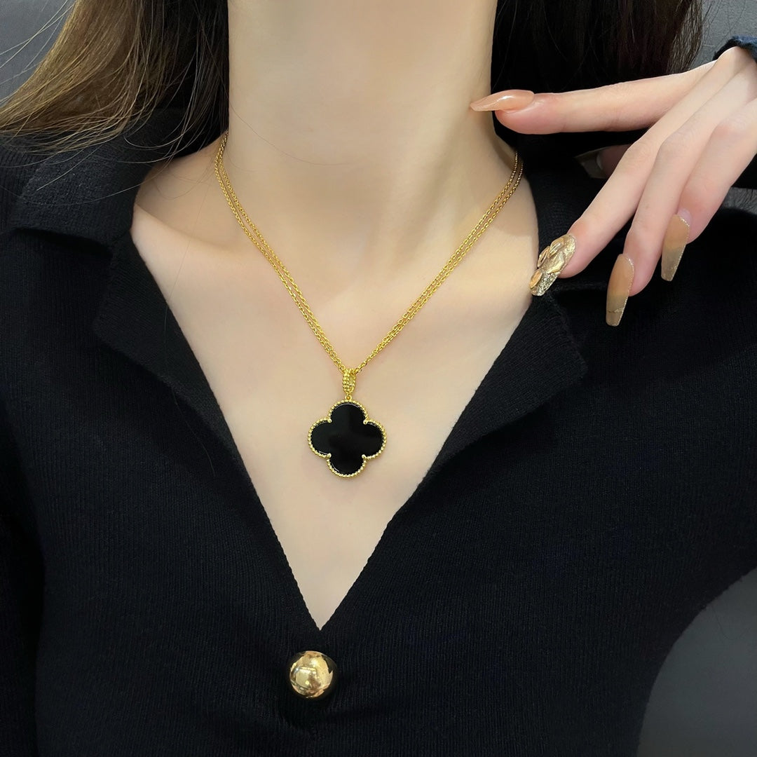 [Love Aura]CLOVER 25MM NECKLACE GOLD ONYX