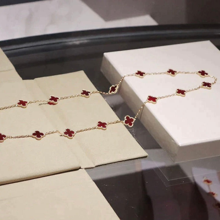 [Love Aura]CLOVER 20 MOTIFS CARNELIAN NECKLACE