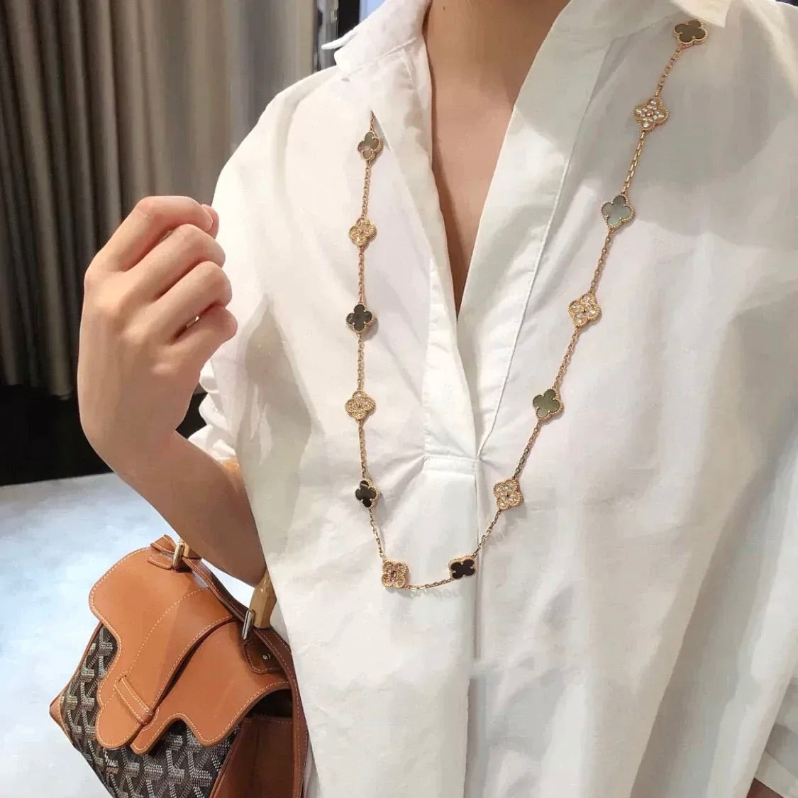 [Love Aura]CLOVER 20 MOTIFS DARK MOP DIAMOND  NECKLACE