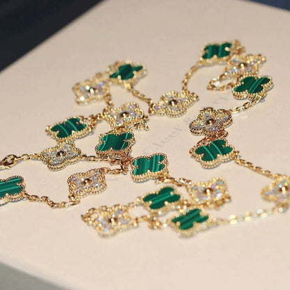 [Love Aura]CLOVER 20 MOTIFS MALACHITE DIAMOND NECKLACE