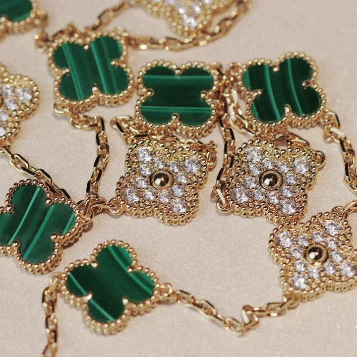 [Love Aura]CLOVER 20 MOTIFS MALACHITE DIAMOND NECKLACE