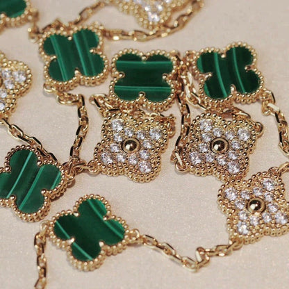 [Love Aura]CLOVER 20 MOTIFS MALACHITE DIAMOND NECKLACE
