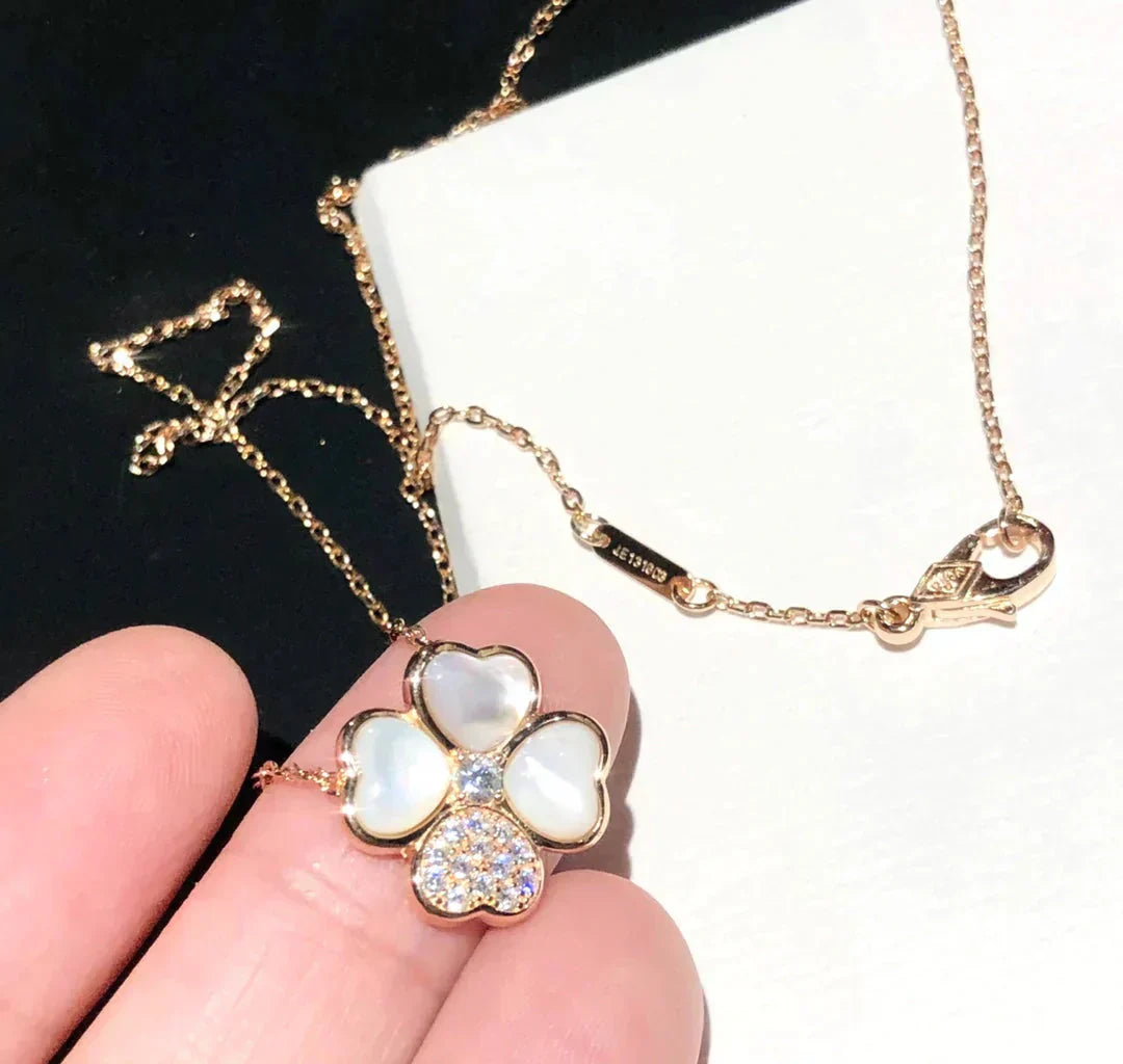 [Love Aura]CLOVER MOP DIAMOND ROSE GOLD NECKLACE