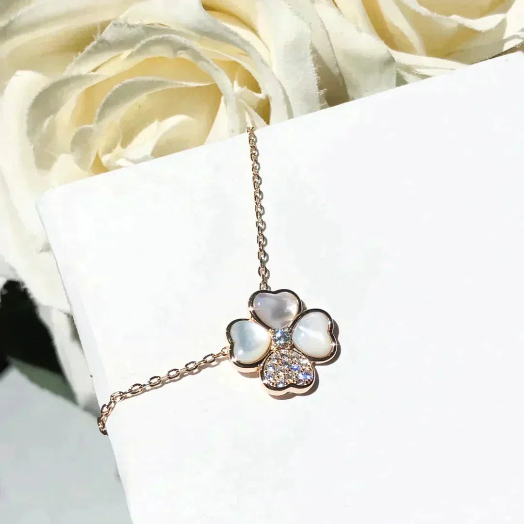 [Love Aura]CLOVER MOP DIAMOND ROSE GOLD NECKLACE