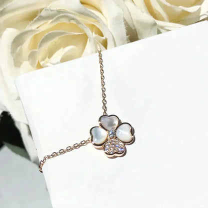 [Love Aura]CLOVER MOP DIAMOND ROSE GOLD NECKLACE