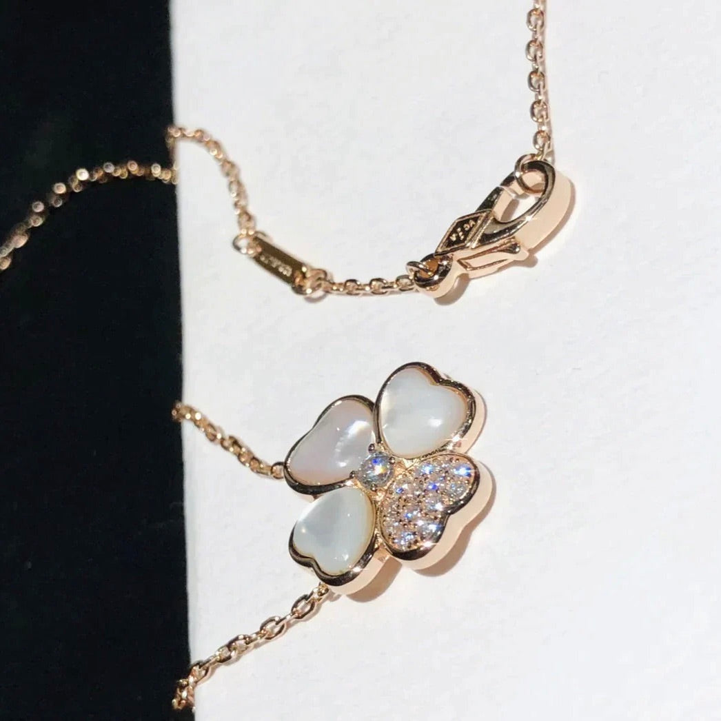 [Love Aura]CLOVER MOP DIAMOND ROSE GOLD NECKLACE