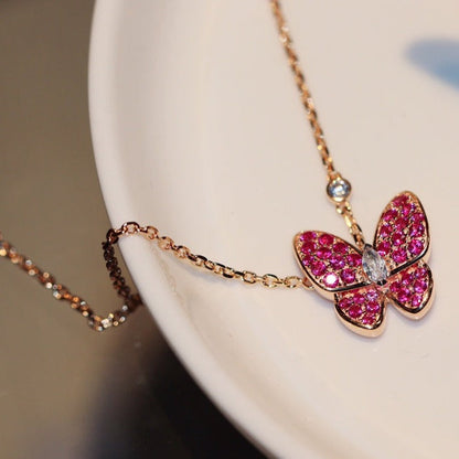 [Love Aura]BUTTERFLY RED DIAMOND ROSE GOLD NECKLACE